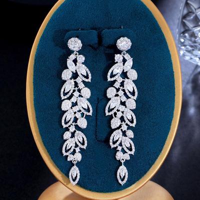 CMM Zirconia Cubica Scintillante Incastonatura Colore Argento Orecchini Lunghi da Sposa per Matrimonio Festa Gioielli Accessori
