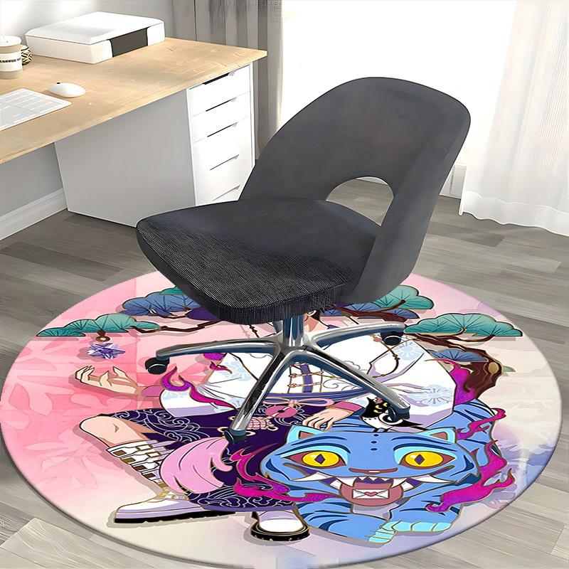 1pc Anime Cartoon Design Round Carpet  Office Chair Mat, NonSlip Rug for Home Decor