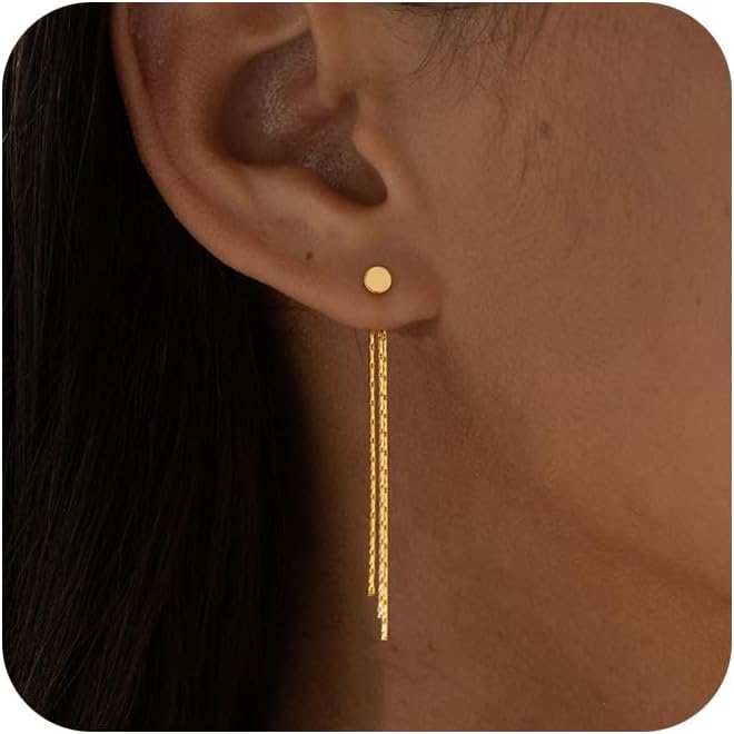 Gold Earrings for Women, 14K Dangle Earrings for Women Trend, Hypoallergenic Long Tassel Drop Chain Delicate Elegant Earrings