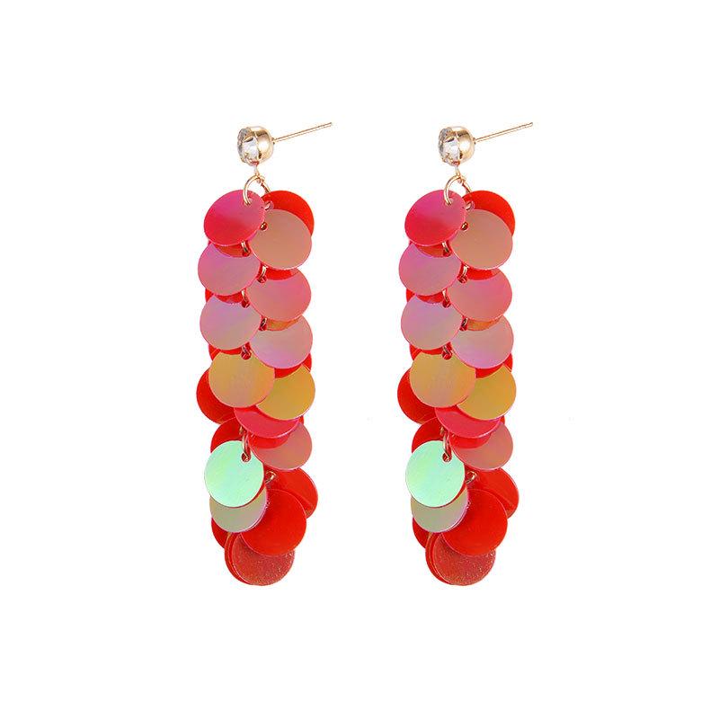 Fashion Temperament Multi-layer Color Sequin Earrings Long Tassel Earrings Wild Personality Earrings KTJ