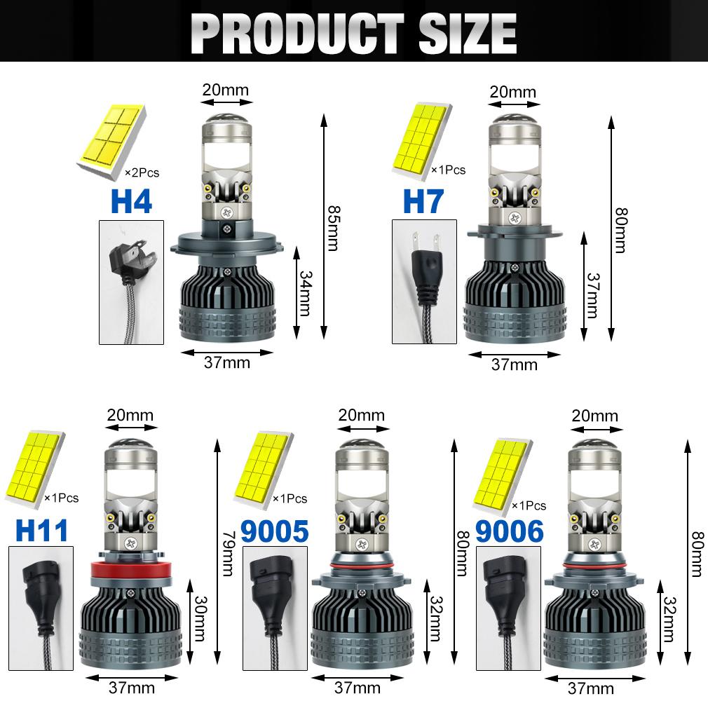 2Pcs H4 H7 Led Projector Lens Headlight Bulbs H8 H11 Canbus 9005 HB3 9006 HB4 Car Turbo Headlamp 80000LM 140W Hi/Lo Beam Spotlight LHD Auto Lamp 6000K