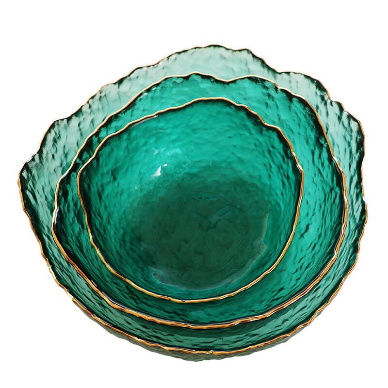 

ZISIZ Nordic Gold Rim Hammered Glass Salad Bowl Set