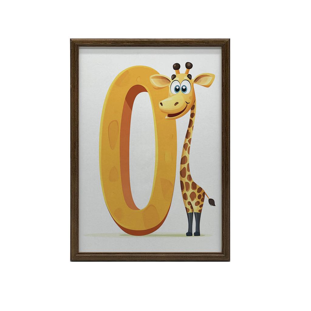 Poster Smiling Giraffe At The Letter "O Poster Smiling Giraffe At The Letter "O, 50X70 Cm, Unframed, Premium Canvas On Stretcher
