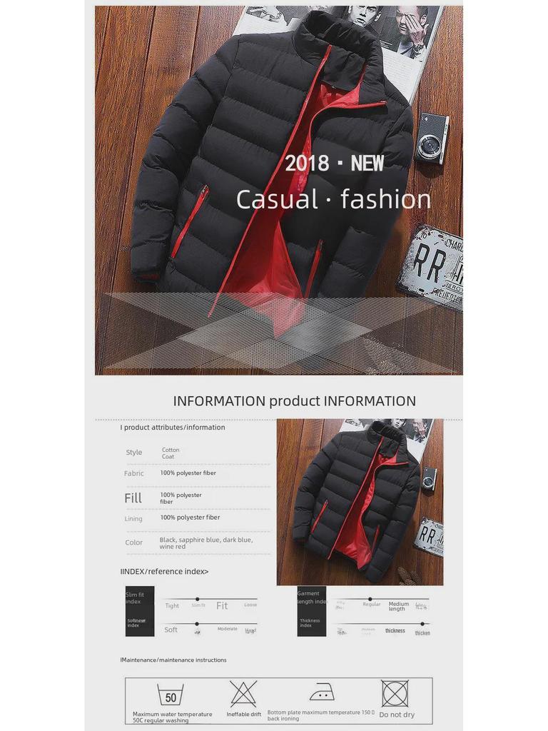 Men's Thickened Stand Collar Winter Sports Jacket - Casual  Warm  Fashionable Cotton Coat