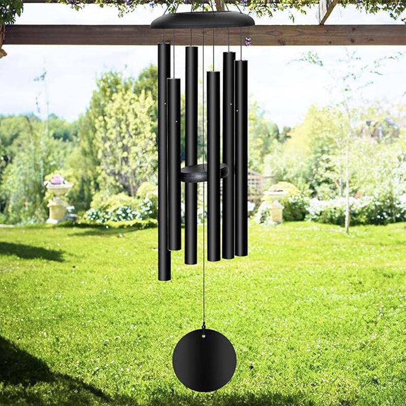 Nordic Style 32-inch Black Wind Chime - Six-Tube Garden Courtyard Decor Gift