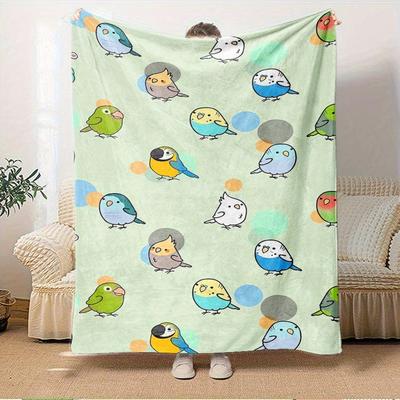 1pc Parrot,Bird,CartoonDigital Print Fleece Blanket - Contemporary Style, Suitable for All Seasons, Perfect for Home, Travel, or Camping - M