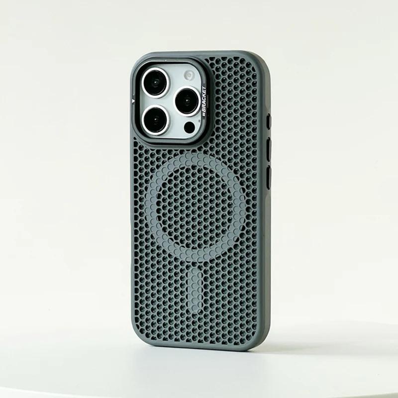 Honeycomb Grid Mesh Cooling for Magsafe Case for 16 17 Pro Max 15 14 13 12 11 Alloy Lens Bracket Wireless Charging Cover