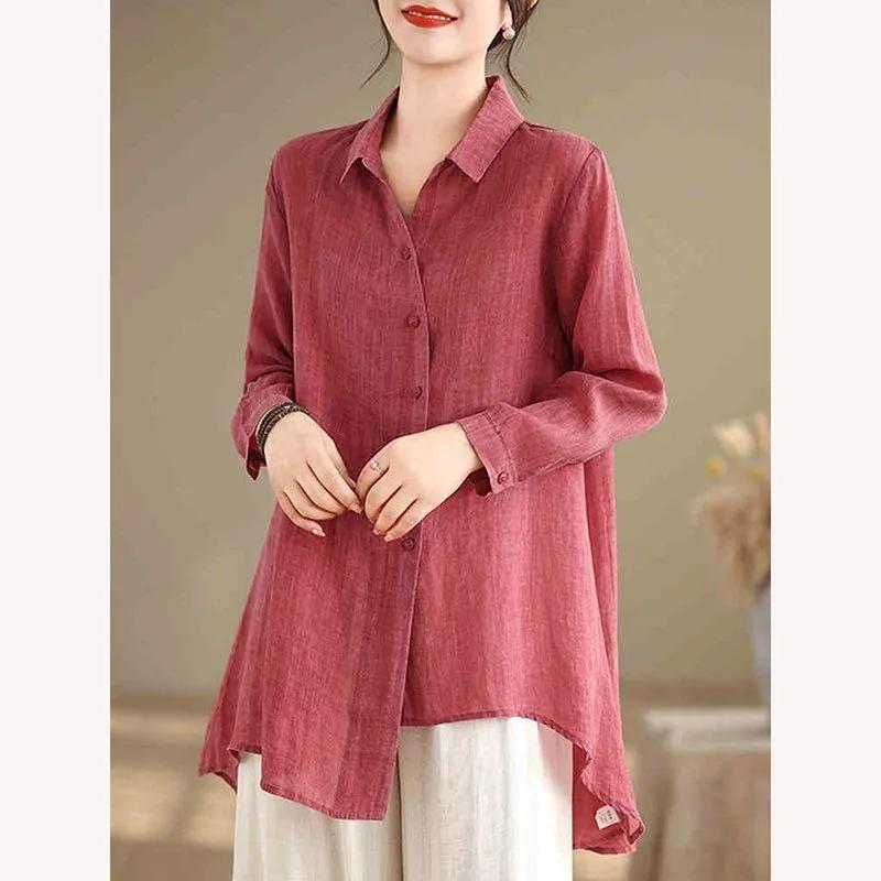 Camicia Lunga in Cotone e Lino Taglia Larga Donna Primavera Autunno Cardigan Moda Larga Casual Protezione Solare Camicia Donna