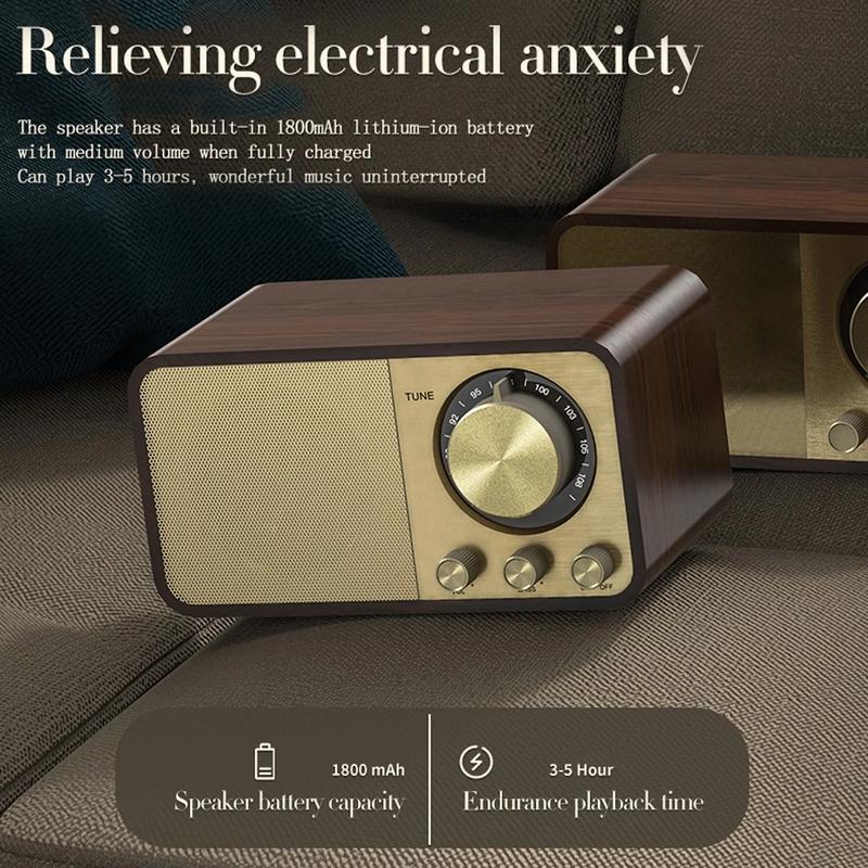 Radio FM Nostalgica Retrò Portatile Ricevitore Radio Vintage in Noce Altoparlante Bluetooth Subwoofer Wireless Soundbar Supporta Scheda TF