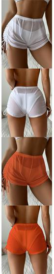 High-Waisted Solid Color Mesh Bikini Swim Bottoms - 2023 European and American Style