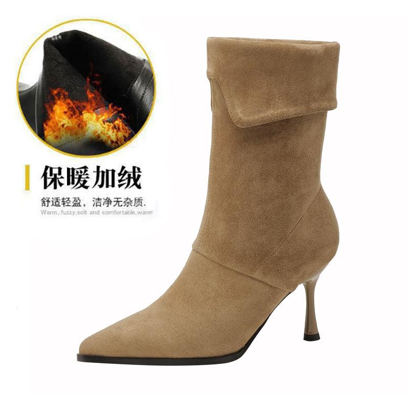 

Tall Elastic Skinny Boots Autumn and Winter Pointed High Heel Boots Skinny Heel Medium Boots Sleeves Martin Boots 40