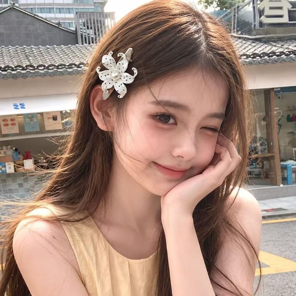 Pearl Flower Hair Clips Star Print Vintage Side Clip Elegant Flower Hairpins Girls