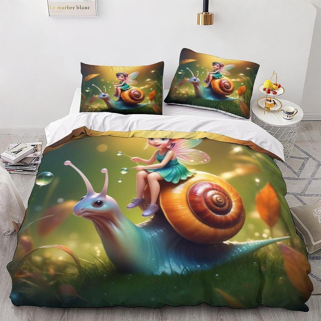 Snail Single Duvet Cover For Kids Teens,Snails Super Soft Microfibre Duvet Cover With Zipper,2 Piece Bedding Set with Pillowcase