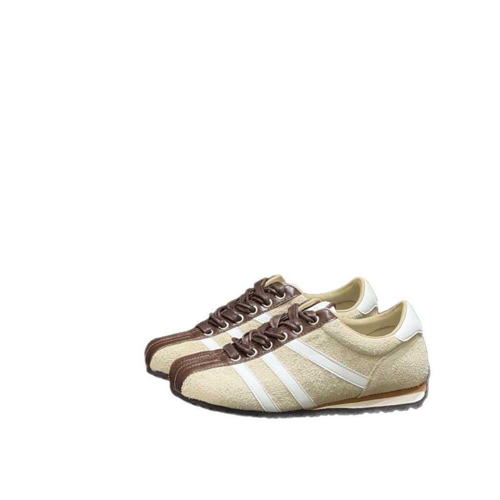 Retro color matching 2025 autumn new German training shoes women's bowling shoes leather lace-up casual shoes sports shoes board shoes