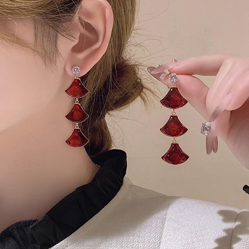Korean Long Fan Earrings for Women - Autumn/Winter 2024 Trendy Niche Design
