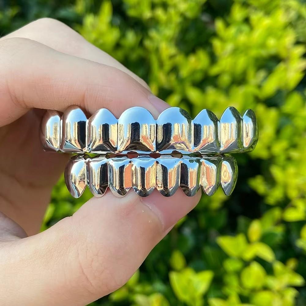 Eco-friendly Copper Teeth Grillz Caps Anti Slip Teeth Jewelry Teeth Grillz Top Bottom Set Cosplay