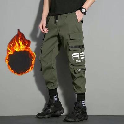 Winter Men Cargo Pants Multi Pocket Drawstring Outdoor Man Sweatpants Male Hip Hop Joggers Pants Fashion Sweatpants Overalls Casual Trousers