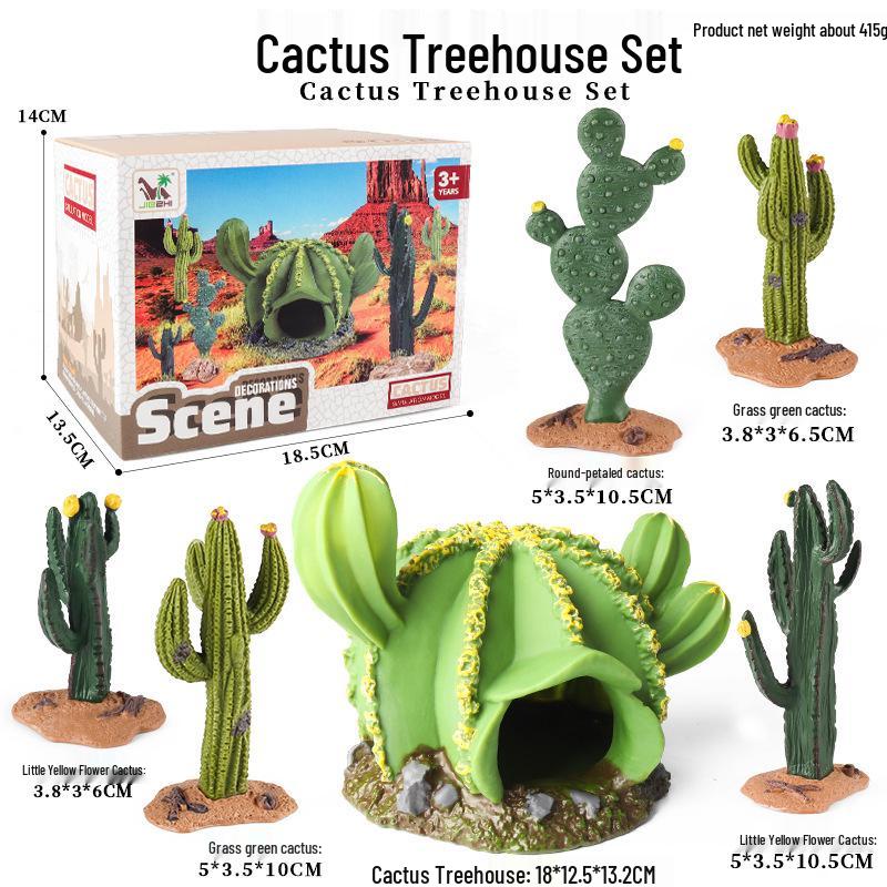 Children s Cactus Treehouse Set: Model Plants, Micro-landscape Sand Table, and Animal Ornaments for Cognitive Play.