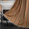 Cotton Linen Boho Rainbow Stripes Printing Curtain with Tassel Drape Blackout Valance Luxury Living Room Bedroom Curtains