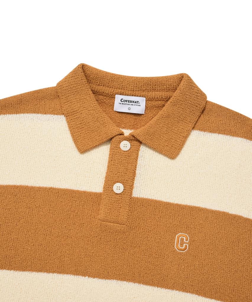 COVERNAT C Logo Stripe Collar Half Knit Orange