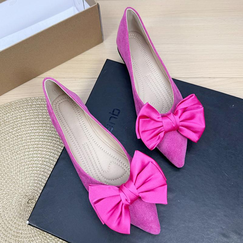 Fashion Flat Shoes for Women Spring and Autumn of 2025 New Pointed Suede Color Blocked Butterfly Bow Flat Shoes Large Sizes 41-43