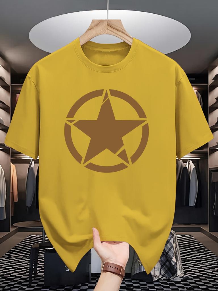 Minimal White Circle Star Graphic Unisexs Short Sleeve T Shirt Summer Crew Neck Loose Fit Retro Street Casual Daily Tops