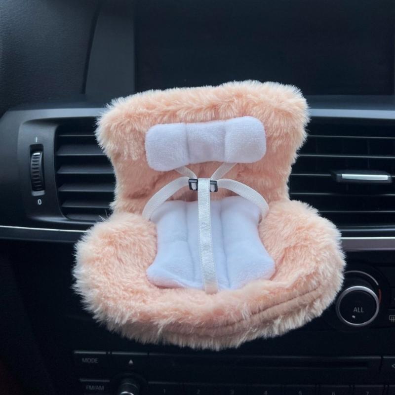 Plush Car Seat With Soft Cushion For Figure Dolls Adjustable Safety Strap Air Vent Clip Decors Collectible Accessory