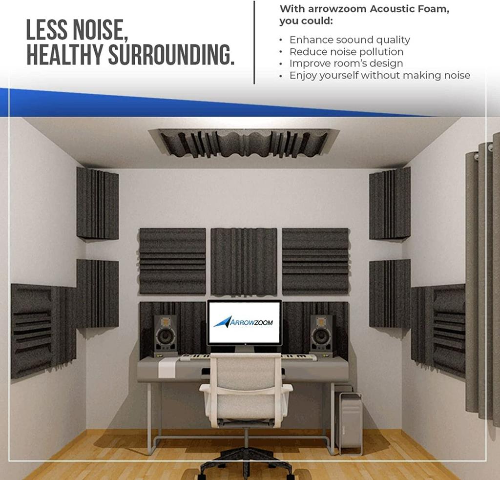 Arrowzoom 12-Piece Black Corner Bass Traps, 120 X 120 X 240 Mm, Acoustic Foam Sound Absorbing Material, Polyurethane Noise Reduction Coefficient