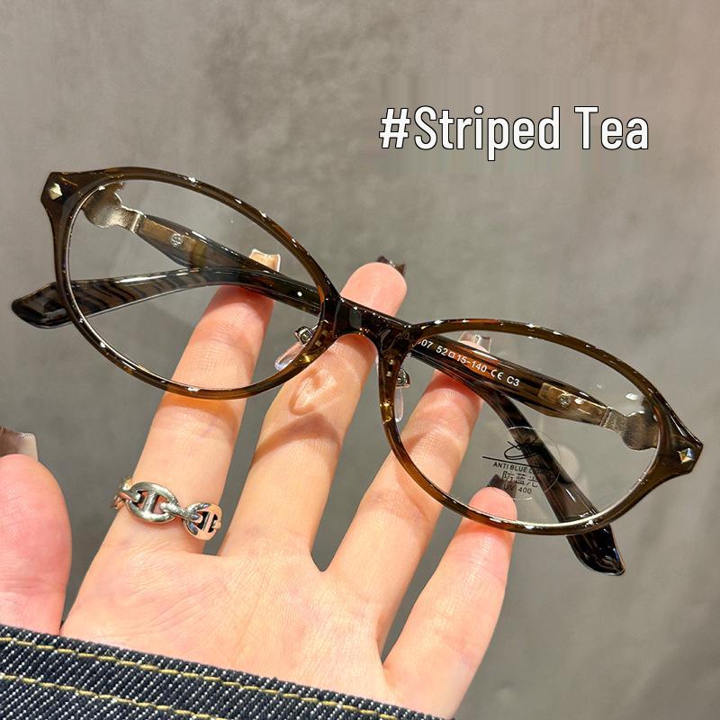 Oval Nerdy Glasses for Women: Retro Japanese Style, Anti-Blue Light, Saturn Design, Prescription Compatible.