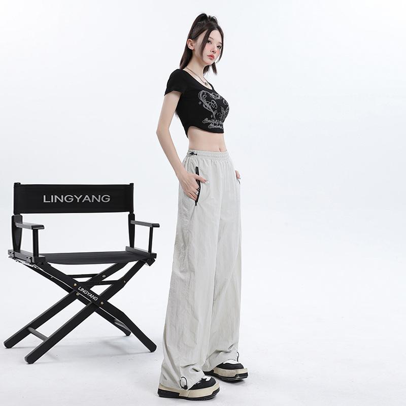 Wide-leg Work Pants for Women In Summer Thin Casual Pants for Women In Summer Ties Sports Pants for Paratroopers for Women In Summer
