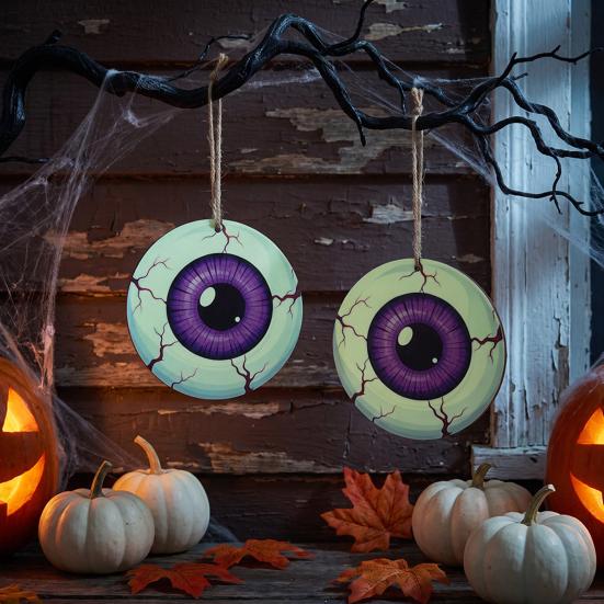 Creative Festival Door Ornaments Halloween Glowing Eyes, Glow in The Dark Eyeball Wooden Hanging Sign, Spooky Outdoor Courtyard Holiday Decor