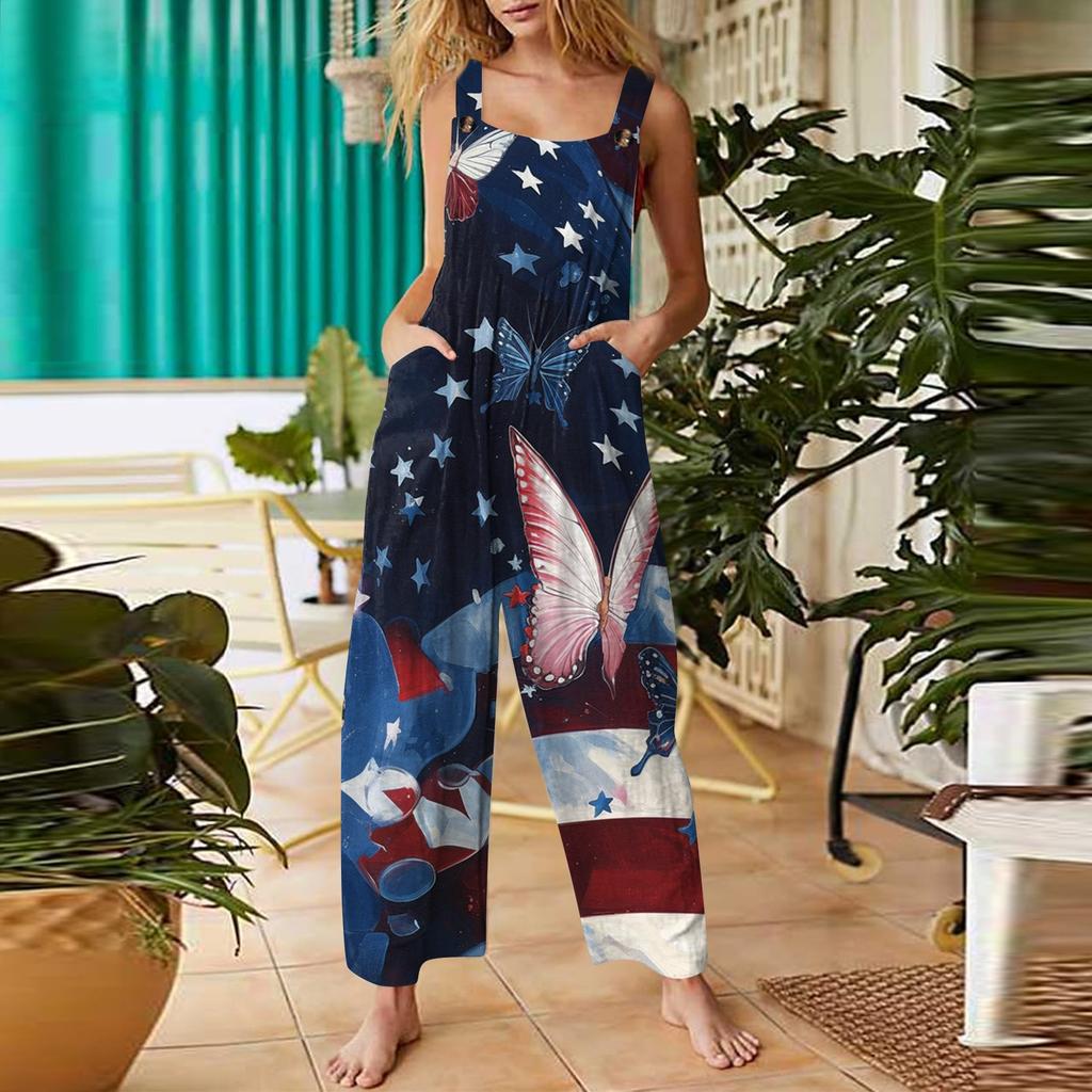 Women’s Casual Sleeveless Jumpsuit With Printed Jumpsuit, Fashionable And Loose Jumpsuit