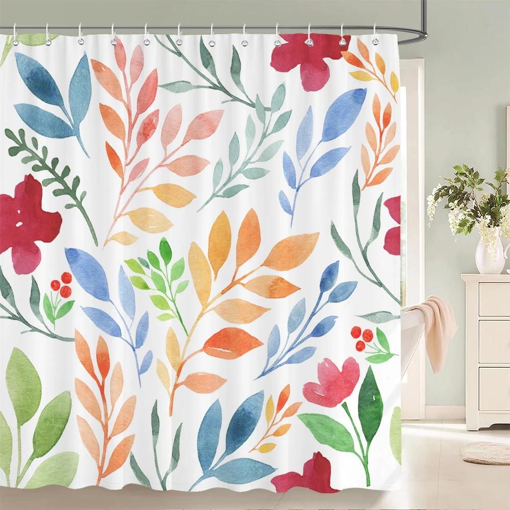 3D Printed Fabric Shower Curtains Fresh Flowers Plant Bath Screens Waterproof Bathroom Decor with 12 Hooks Shower Curtain