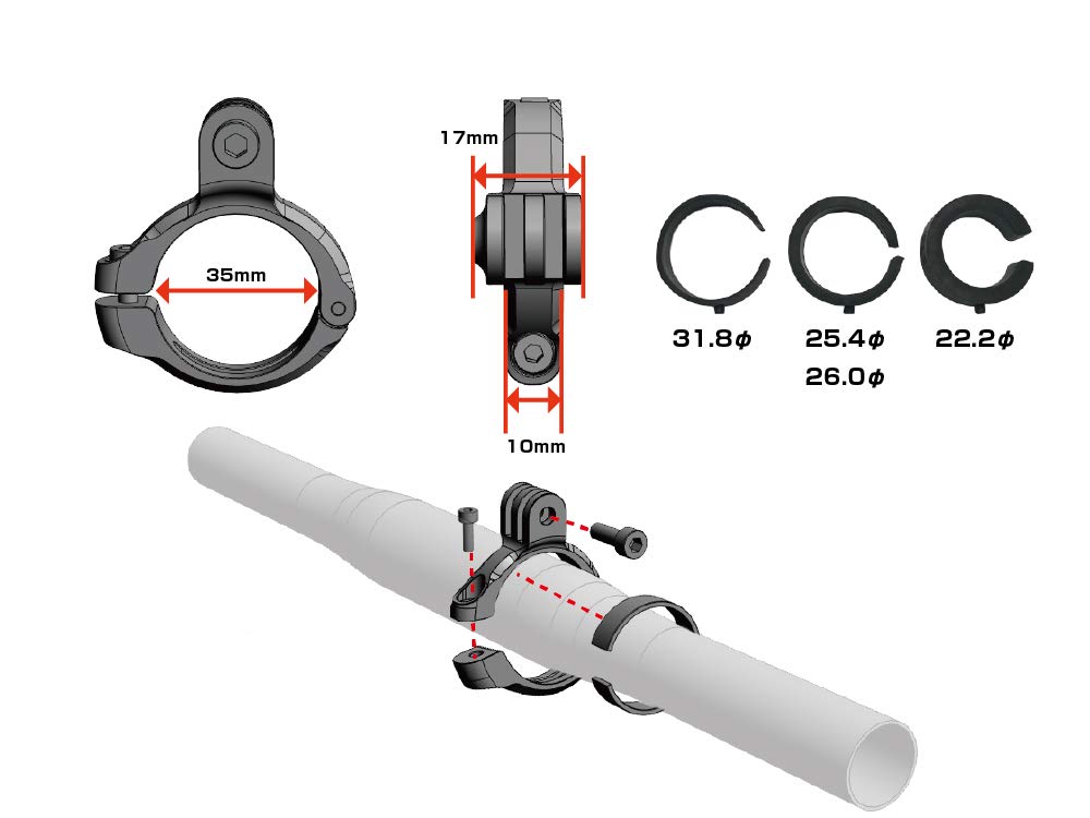 Handlebar Mount Type 7 for GoPro HERO Series Cameras with Black [REC MOUNT] (Compatible 35.0/31.8/25.4-26.0/22.2mm) [450GP-350]