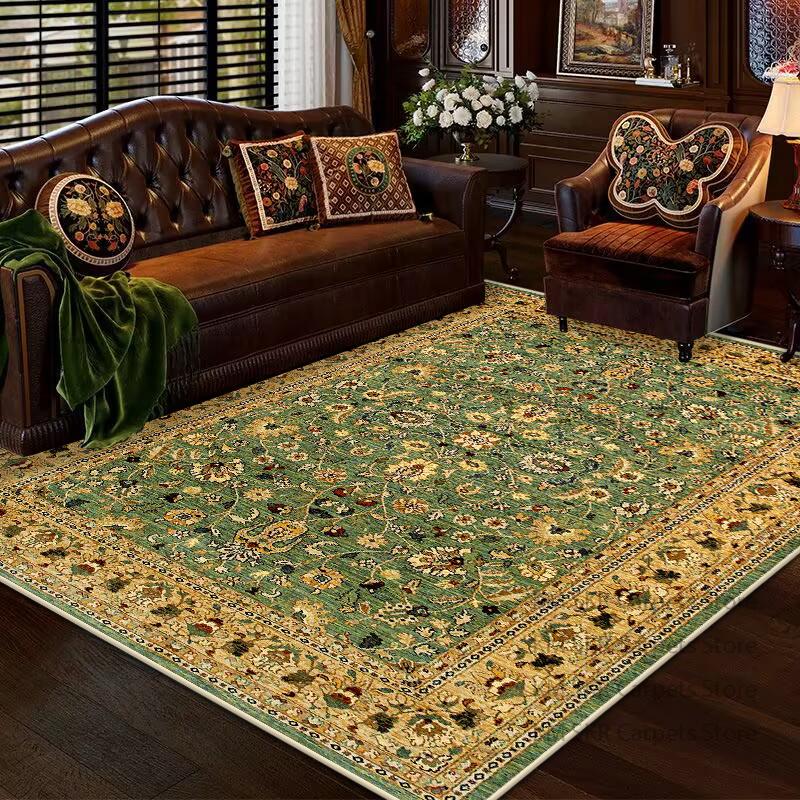 Retro Bohemian Persian Green Carpet for Living Room Comfortable Soft Non-slip Bedroom Rugs Classical Entrance Door Mat Washable