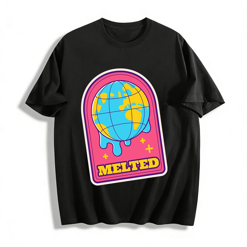 

Trendy Melted Earth Print T-Shirt Unisex Eco-Themed Cool Casual Crewneck Top Pure cotton T-shirt XXS