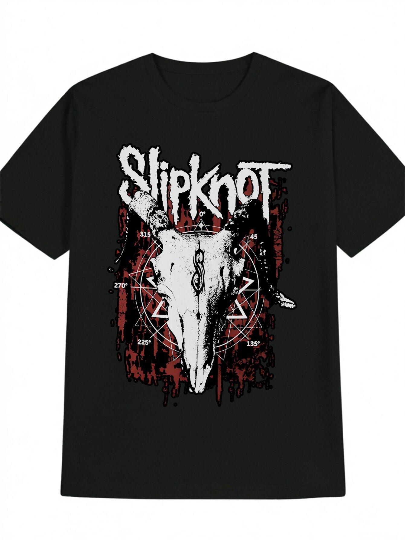 Slipknot Graphic T-shirt - Black Casual Crew Neck Tee with Skull & Symbol Design S