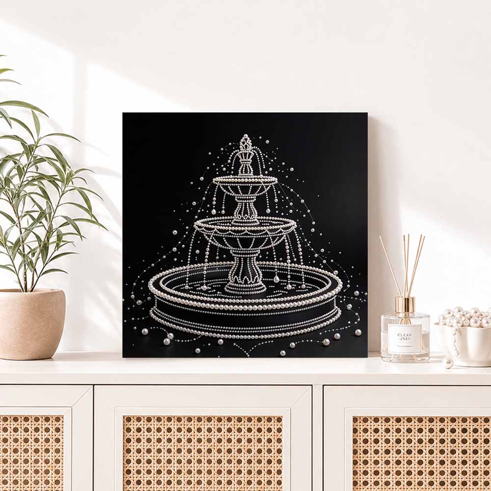 DIY Pearl Diamond Painting Set with Frame Fountain Design 3D Pearl Beads. Home Wall Decor