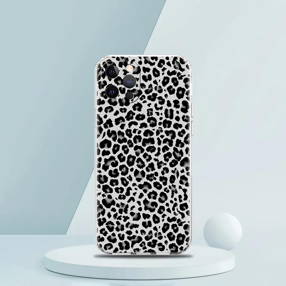 For iPhone 15 16 14 13 12 mini 11 Pro Max XS X XR SE 7 8 Plus Silicone Clear Cover Leopard Cheetah print Luxury Phone Case