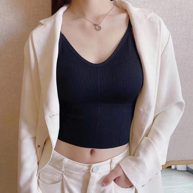 With Chest Pads, New Summer Women's Clothing, Simple Casual Short Open-button Beauty Back Sling Vest Top
