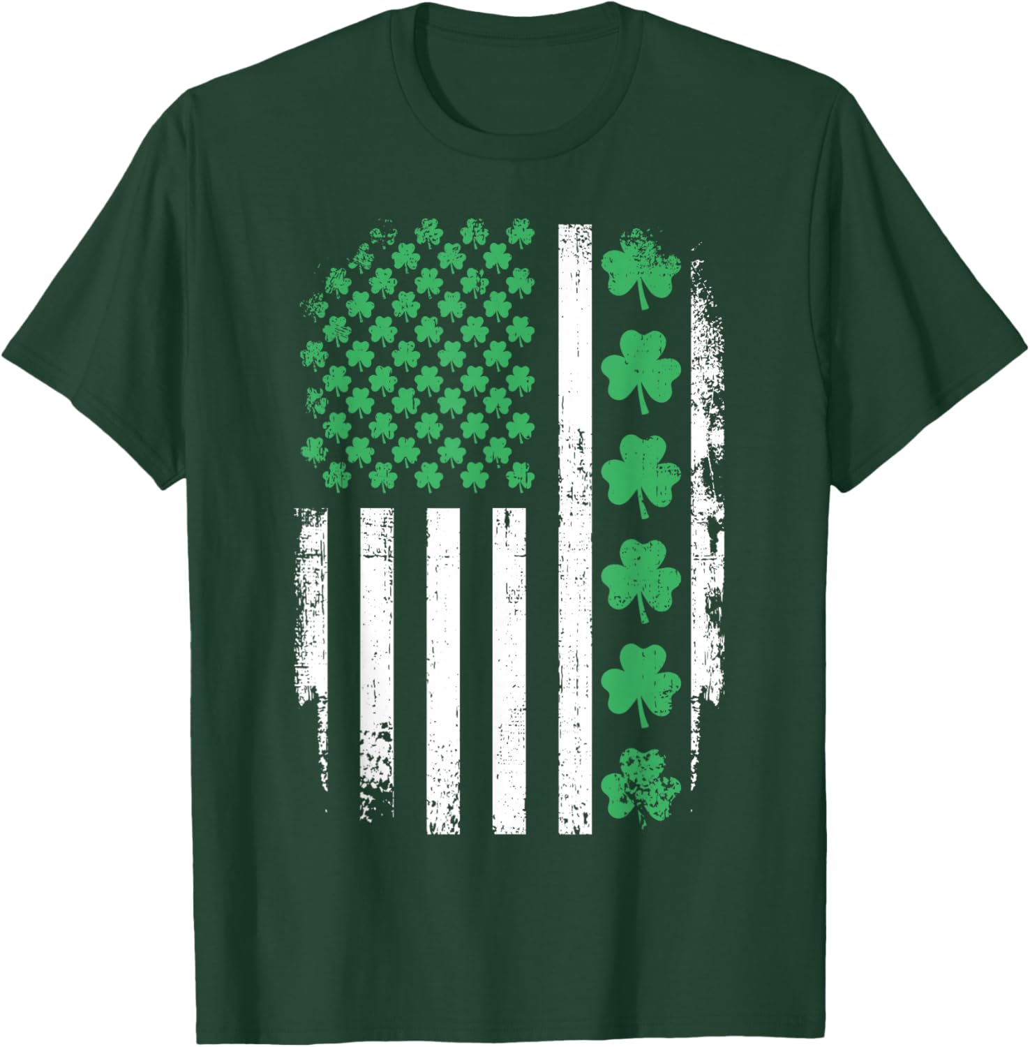 

Shamrock American Flag Distressed St Patricks Day Graphic Tee Casual Unisexs TShirt S