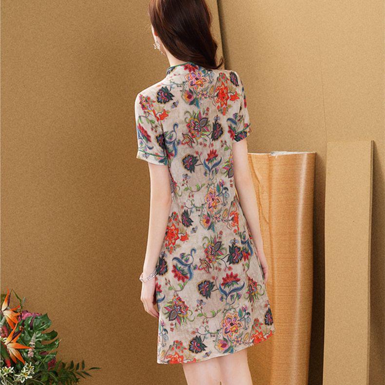 Elegant Summer Qipao Style Silk Dress with Tummy Cover and Stylish Mulberry Silk for Women