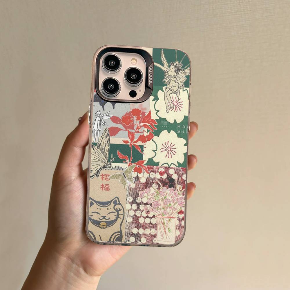 China Chic Mosaic Graffiti Green Rattan Phone Case For iPhone 17 16 15 14 13 12 11 XS XR X Pro Max Plus Colored Silver Cover
