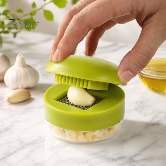 Convenient Kitchen Garlic Press And Chopper, with Storage Container, Stainless Steel Chopper Tool Blade Manual Mincer, for Food Prep Container