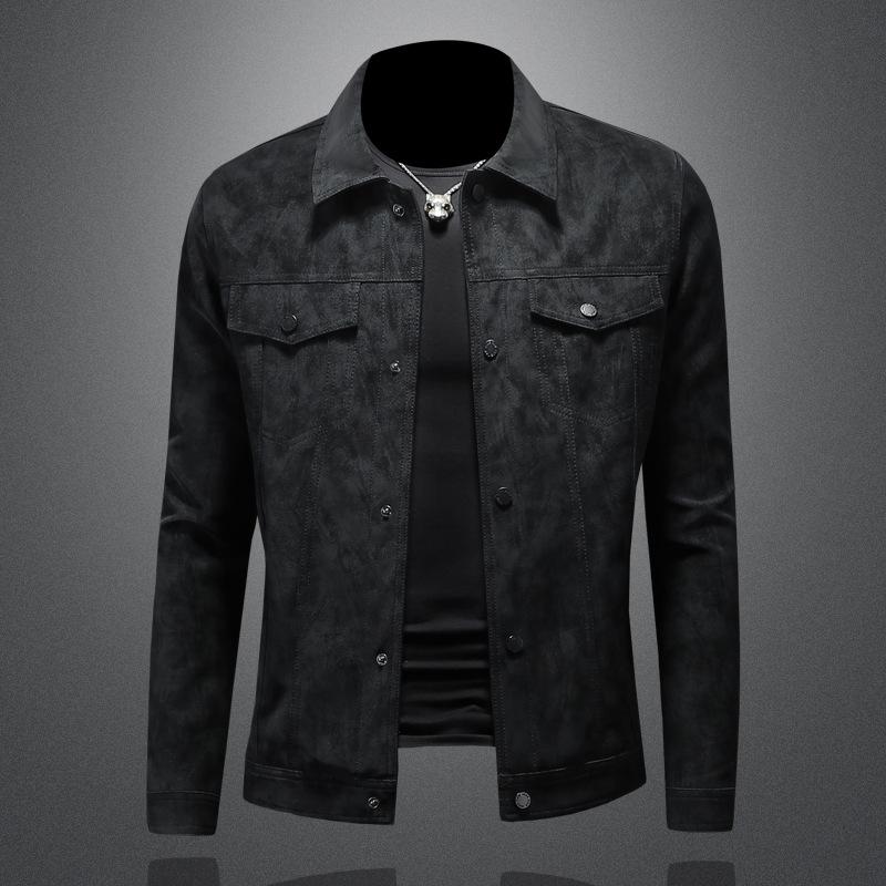 And New Style Mens Turn-Down Collar Fleece Jacket Fashion Slim Fit Fleece Outerwear 9010