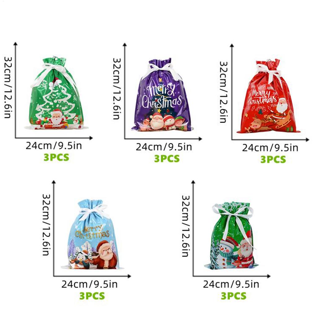 Christmas Bags Reusable 15-Piece Dustproof Pouch Goodie Wrap Drawstring Sacks For Cookie Chocolate Biscuits Candy Party Favors