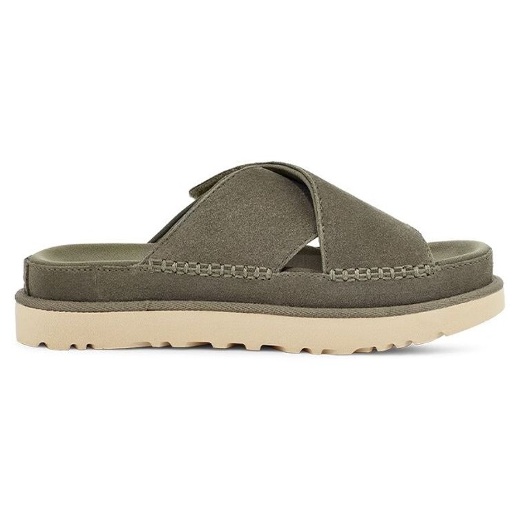 UGG Goldenstar Cross Slide Double Layer Leather Cross Comfortable Fashion Sandals Women Sandals Moss-Green 1137910-MSG