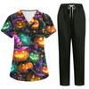 Women's Halloween Costume Set with Pockets - Short Sleeve Two-Piece Top and Pants for Adult Role Play