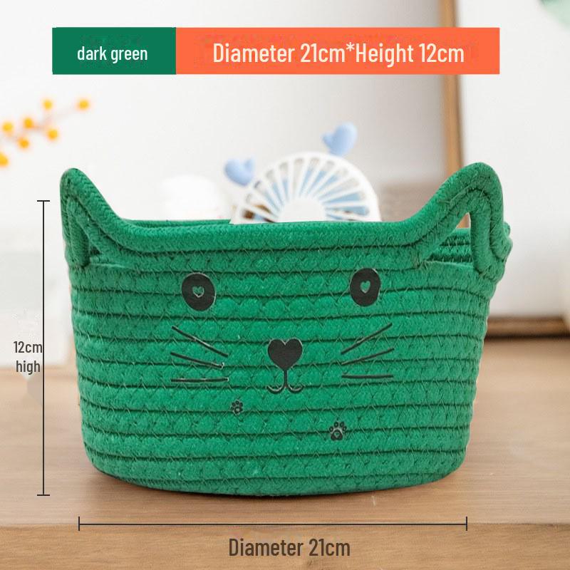 Colorful Cat Cotton Rope Storage Basket for Cosmetics, Toys, Keys & Books