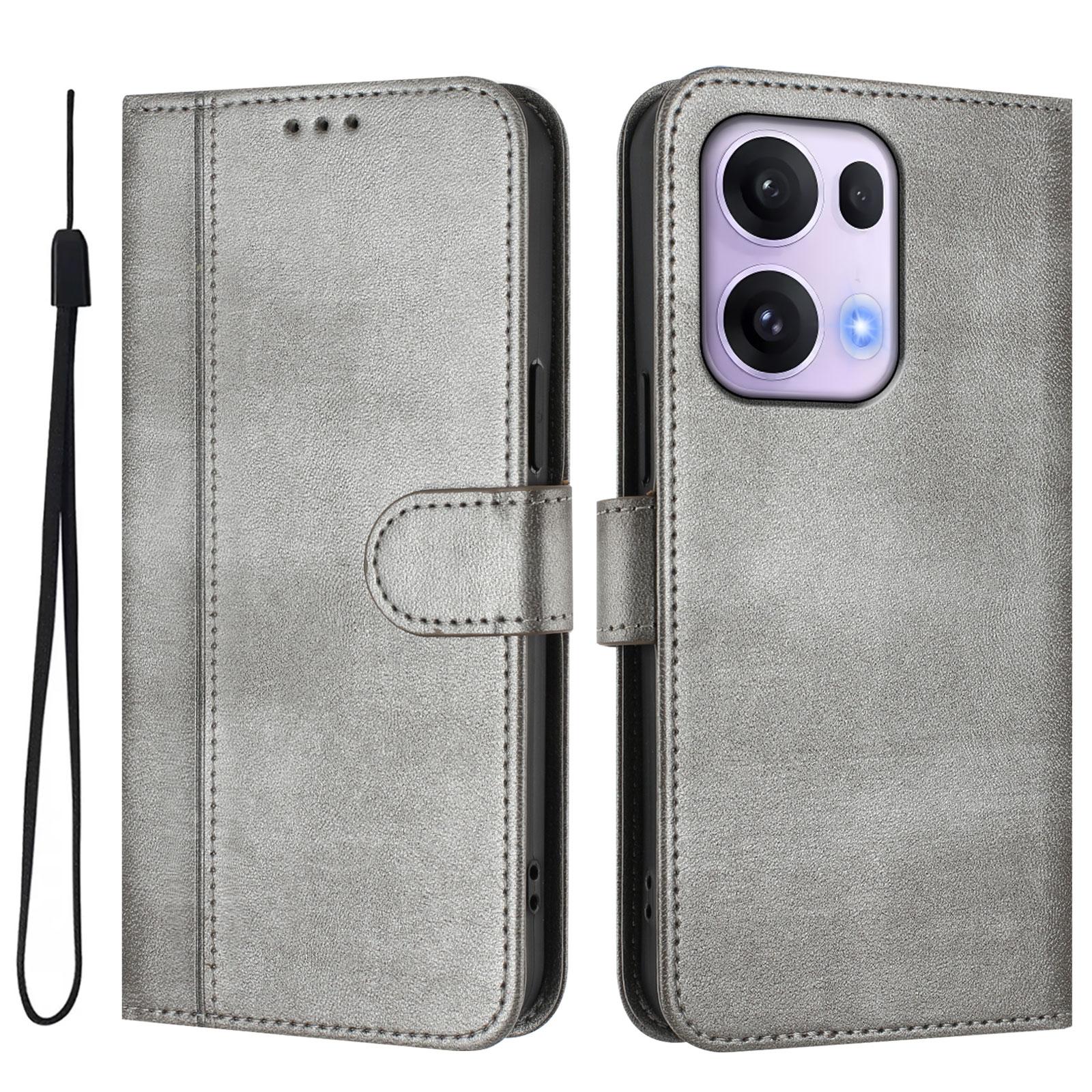 

For Oppo Reno13 Pro 5G Cases Wallet Stand Retro Texture Leather Phone Cover with Lanyard Grey
